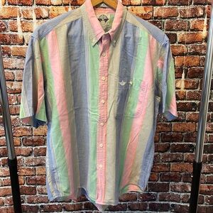 Dockers vintage short sleeve pastel button down shirt medium 100% cotton